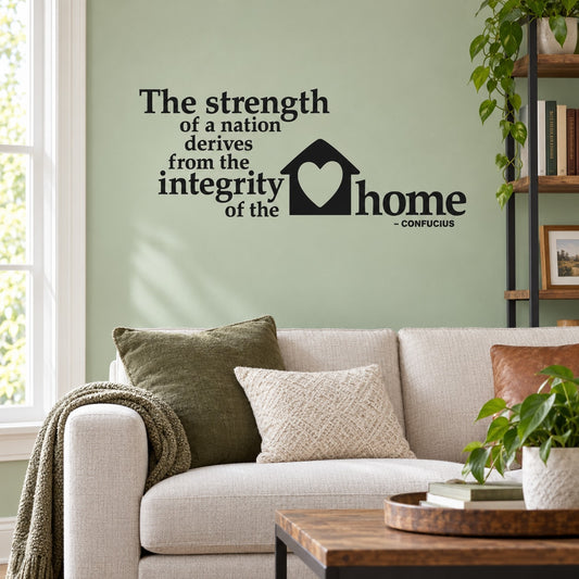 Inspirational wall decal with black quote text, heart home icon, and Confucius name