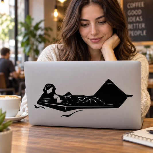 Black Sphinx and pyramid silhouette laptop decal