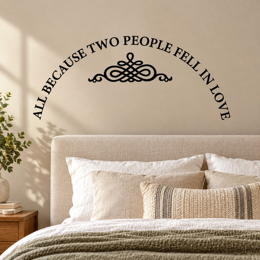 Inspirational wall decal with curved text and decorative flourish
