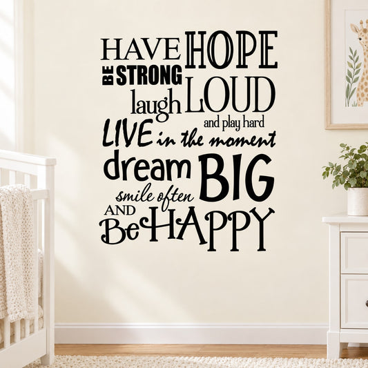 Inspirational wall decal with bold black typography quote collage