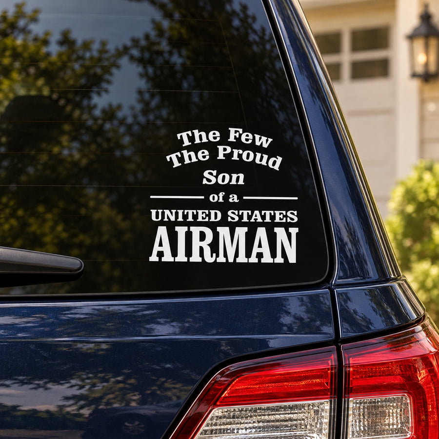 Son of an Airman Decal — illustrative vinyl decal application mockup. Surrounding objects are not included.