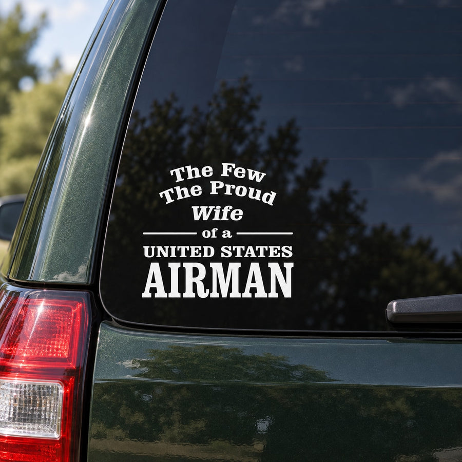 Wife of an Airman Car Decal — illustrative vinyl decal application mockup. Surrounding objects are not included.
