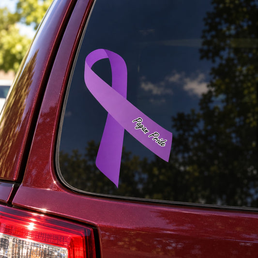 Purple ribbon vinyl sticker with "Pagan Pride" text