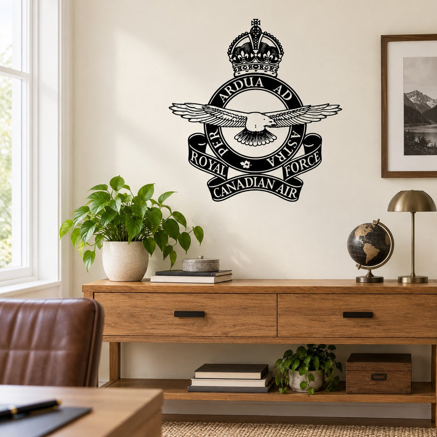 Royal Canadian Air Force Crest Decal — illustrative vinyl decal application mockup. Surrounding objects are not included.