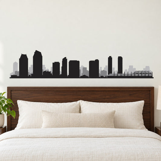 Black city skyline wall decal with San Diego, California silhouette