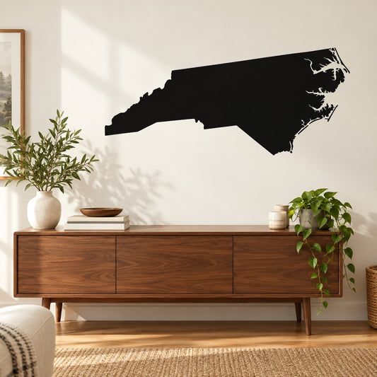 North Carolina state decal silhouette, black, flat on wall