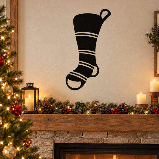 Black stocking wall decal with wide white stripe cuffs and hanging loop