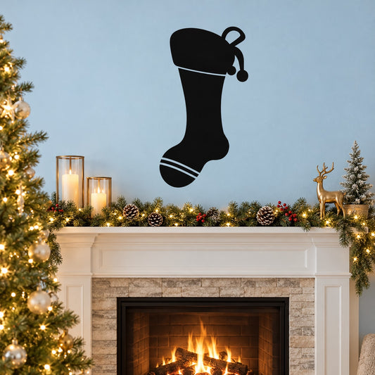 Black stocking decal with double stripe cuff and hanging loop