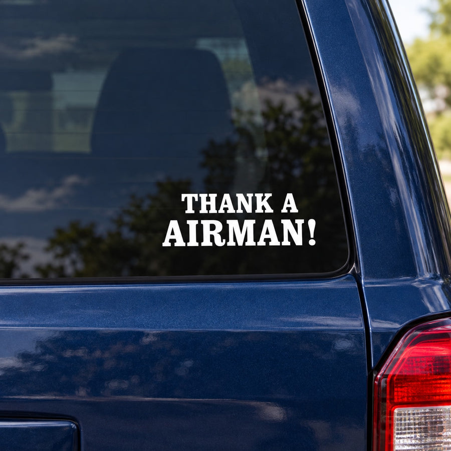 Thank an Airman Decal — illustrative vinyl decal application mockup. Surrounding objects are not included.