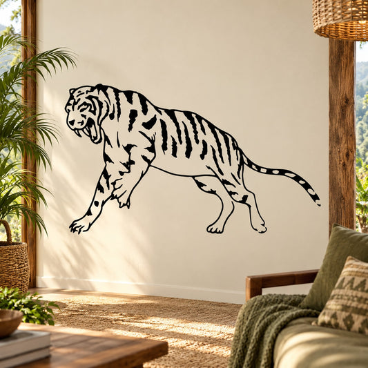 Charging tiger wall decal, black vinyl silhouette