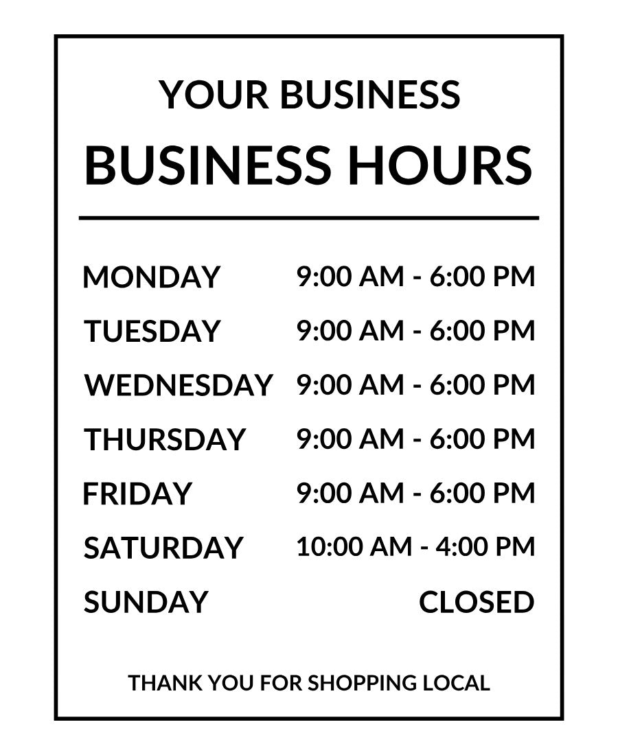 Editable Framed Modern business hours decal