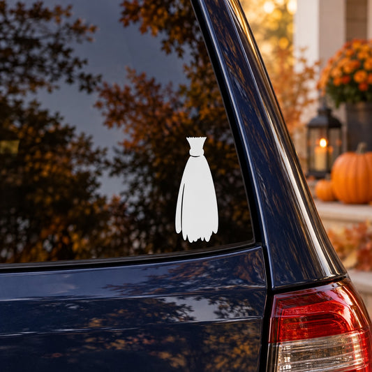 Halloween broom vinyl wall decal, white broom silhouette near window