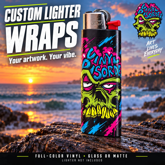 Custom lighter vinyl wrap sticker with colorful skull face design on lighter