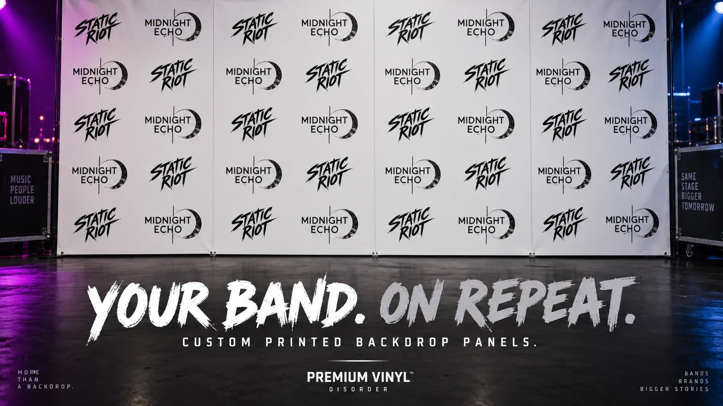 Custom backdrop vinyl graphic example. Equipment not included.