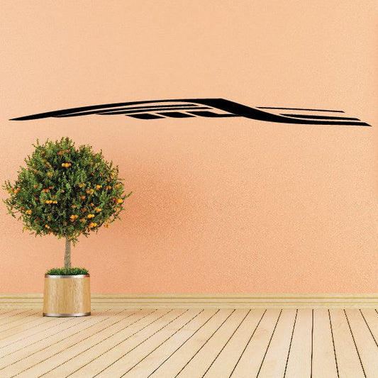 Black pinstripe vinyl vehicle decal with curved swoosh lines