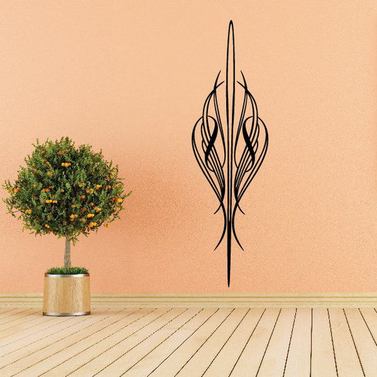 Black pinstripe vinyl decal with tall flame-like crest and thin linework