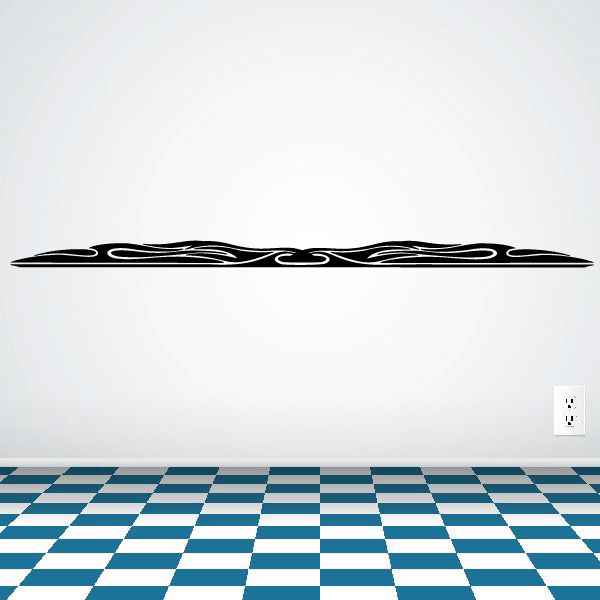 Vinyl pinstripe decal with black flame stripe design, long horizontal shape