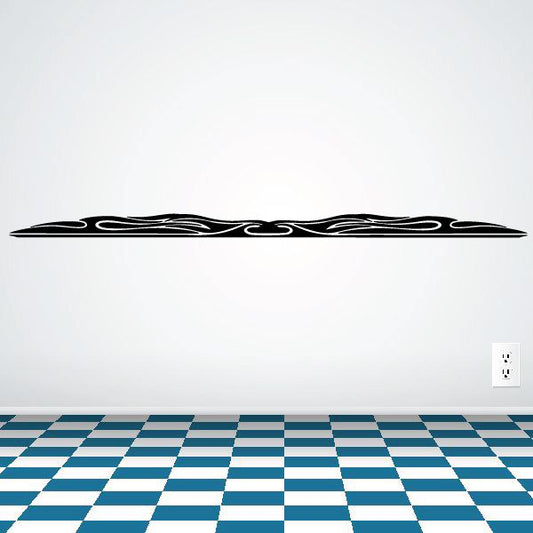 Vinyl pinstripe decal with black flame stripe design, long horizontal shape
