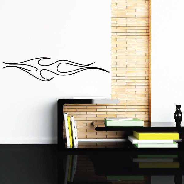 Black vehicle pinstripe vinyl decal with flame-style scroll lines