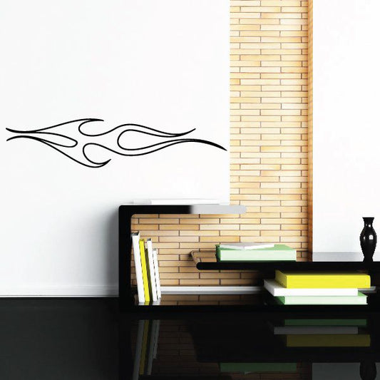 Black vehicle pinstripe vinyl decal with flame-style scroll lines