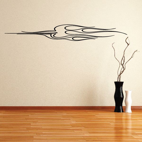 Vehicle pinstripe vinyl decal with black flame and swirl line graphics