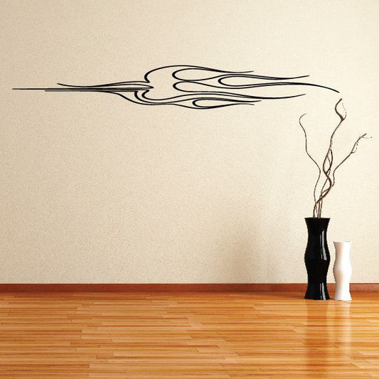 Vehicle pinstripe vinyl decal with black flame and swirl line graphics