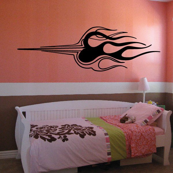 Black flame pinstripe vinyl decal for vehicle or wall, outlined in black