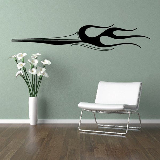 Black flame pinstripe vinyl decal for car, sleek two-line flame design