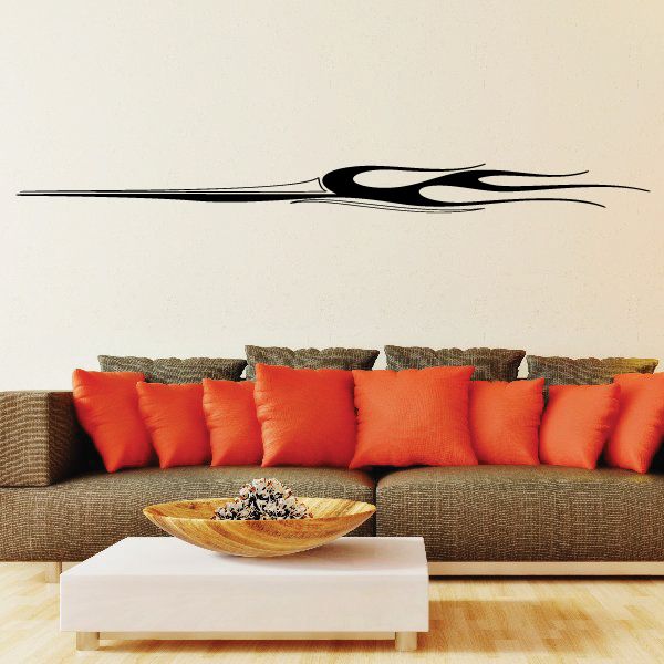 Black pinstripe vinyl decal with flame swirl design for vehicles
