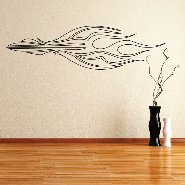 Vehicle pinstripe vinyl decal with black flame-style line graphics