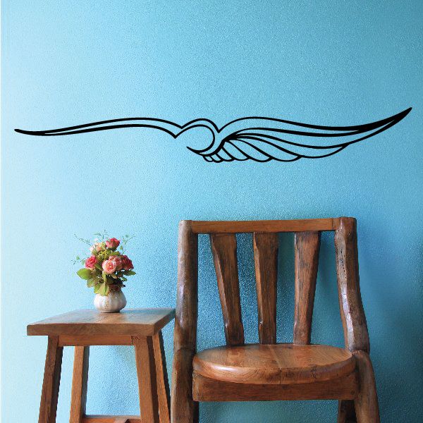 Vehicle pinstripe vinyl decal with winged black stripe graphic