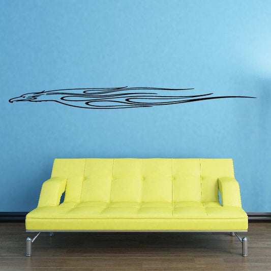 Black pinstripe vehicle vinyl decal with sweeping flame-style lines