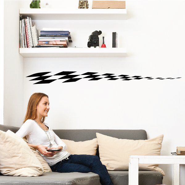 Black pinstripe vinyl vehicle decal with checkered stripe across wall