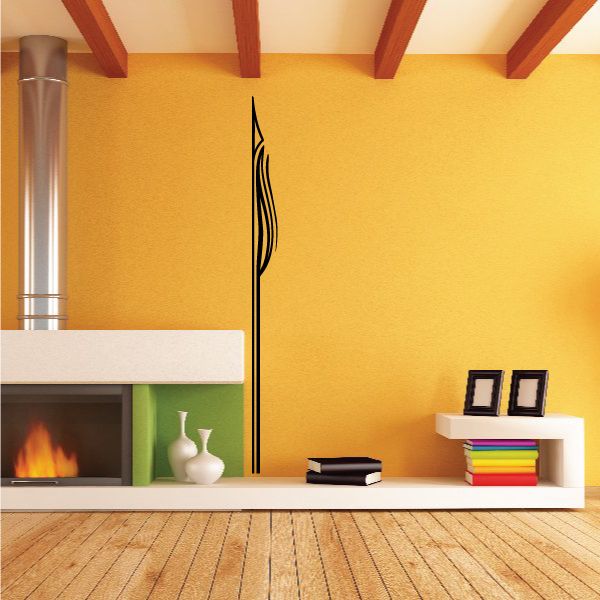 Black pinstripe vinyl decal with flame-like curves, vertical wall sticker for vehicles