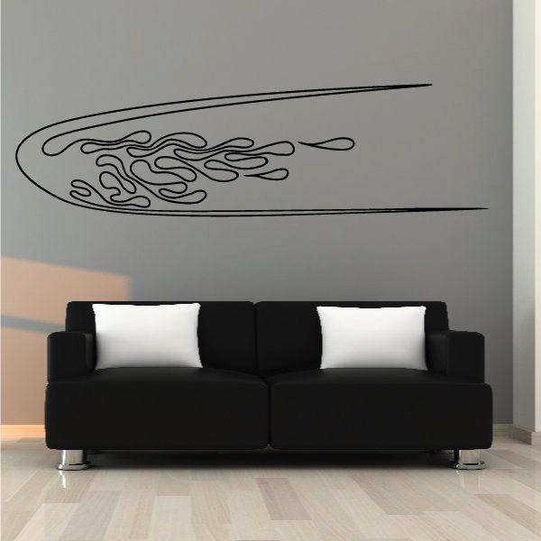 Vehicle pinstripe vinyl decal with flame swirl stripe outline, black