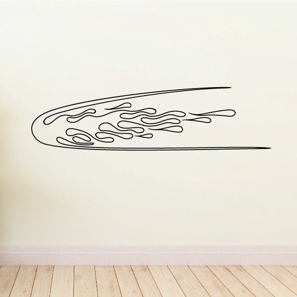 Vehicle pinstripe vinyl decal with flame outline in black and white
