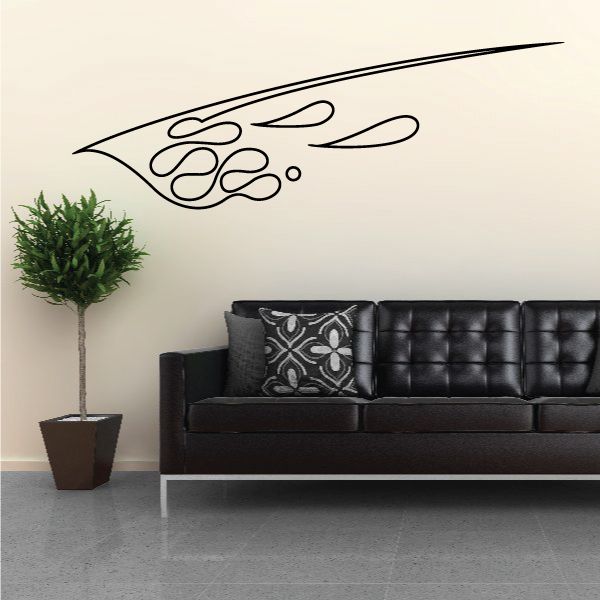 Vehicle pinstripe vinyl decal with black tribal flame swirl design