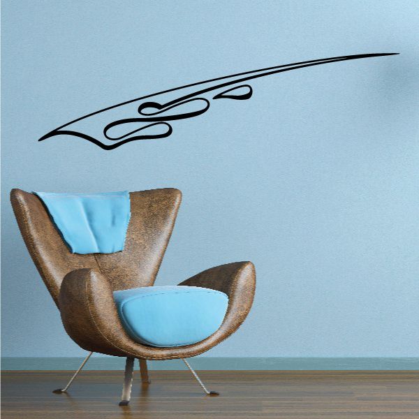 Vinyl pinstripe swoosh decal with blue swirl accents