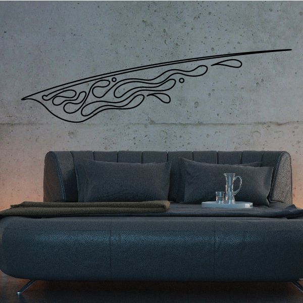 Vehicle pinstripe vinyl decal with flame-style line art, black outline