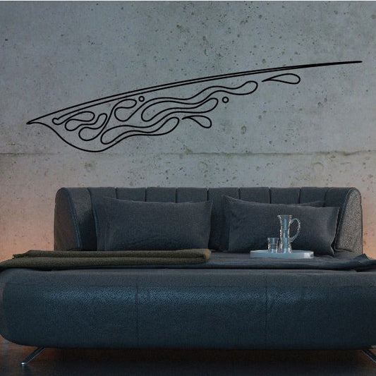 Vehicle pinstripe vinyl decal with flame-style line art, black outline