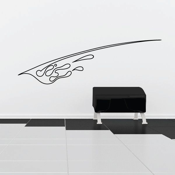Vehicle pinstripe vinyl decal with black swoosh and flame-style outline