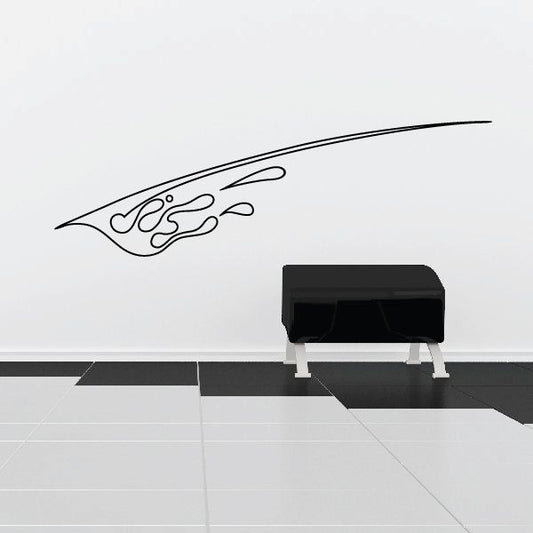 Vehicle pinstripe vinyl decal with black swoosh and flame-style outline