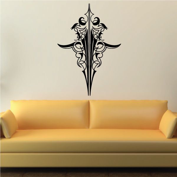 Black tribal pinstripe vehicle vinyl decal with pointed center and scroll accents