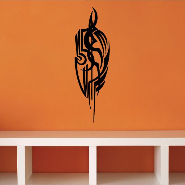 Vehicle pinstripe vinyl decal with black tribal flame emblem silhouette