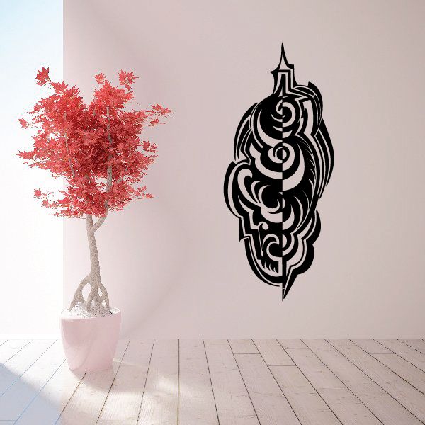 Black tribal pinstripe vinyl decal with swirl pattern, wall or car sticker