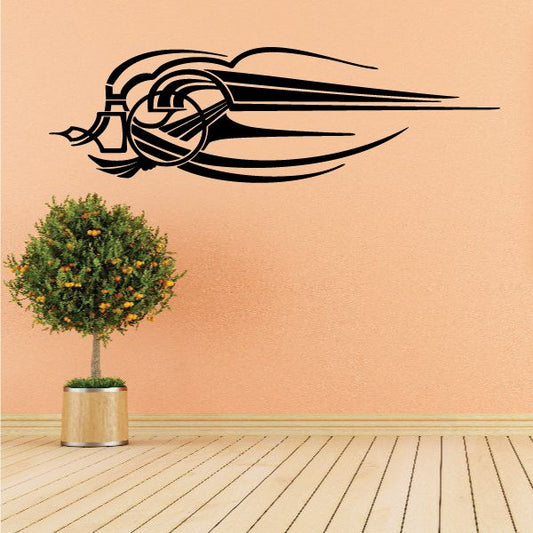 Black pinstripe vehicle vinyl decal with sweeping flame-like lines