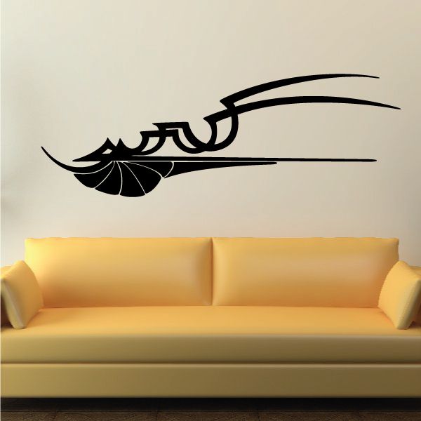 Black pinstripe vinyl vehicle decal with tribal flame-like graphic