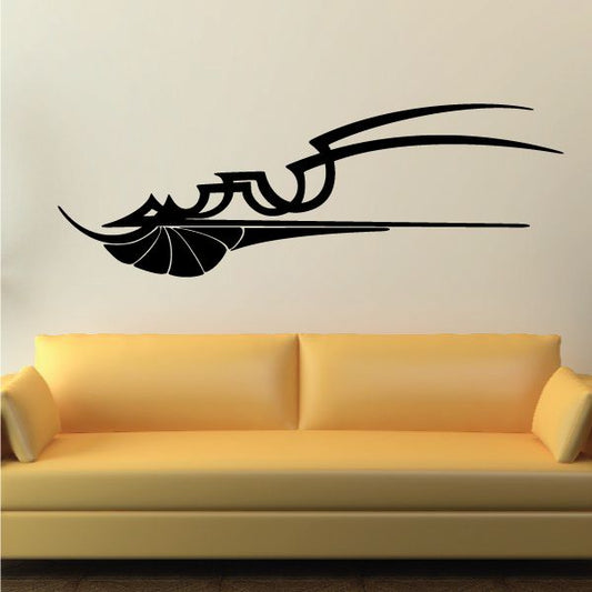 Black pinstripe vinyl vehicle decal with tribal flame-like graphic