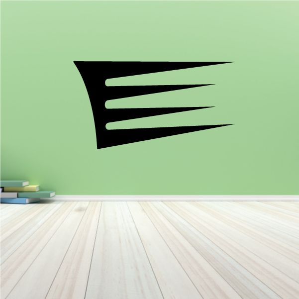Vehicle pinstripe vinyl decal, black angled swoosh with three horizontal stripes
