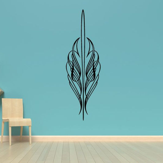 Black flame-style pinstripe vinyl decal with sharp feather lines